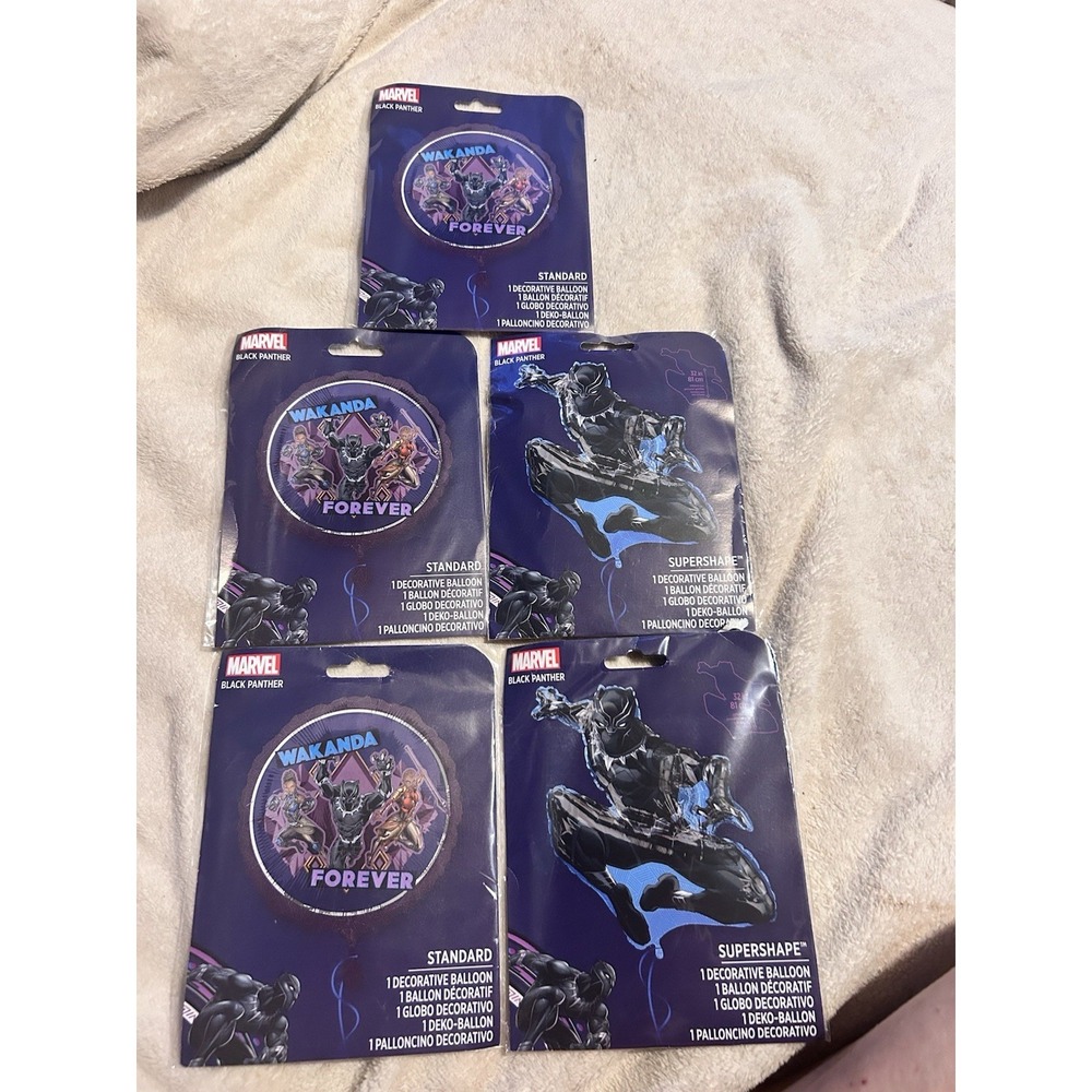 Lot Of FIVE Marvel Anagram Black Panther Wakanda Forever Ballons New